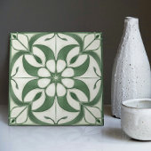 betoverende smaragdgroene symmetrische bloemen tegeltje