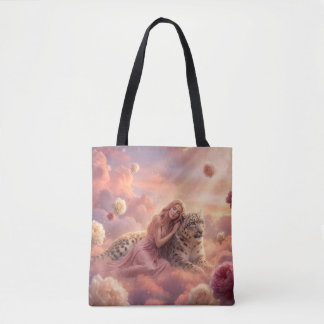 Betoverende Sneeuwluipaard en Vrouw in Wolken Tote Bag