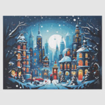 Betoverende stads kerstscene decoupage ambachtspap