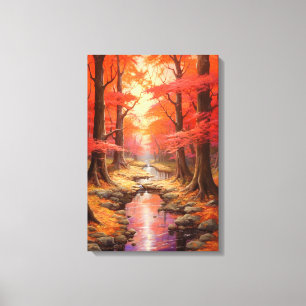 betoverende stroom herfst esdoorn bos fijne kunst canvas afdruk
