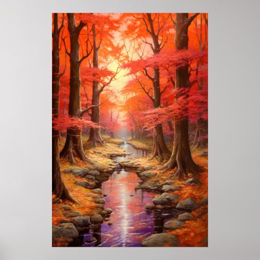 betoverende stroom herfst esdoorn bos fijne kunst poster (Voorkant)