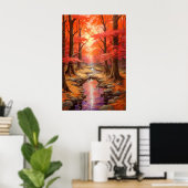 betoverende stroom herfst esdoorn bos fijne kunst poster (Thuiskantoor)