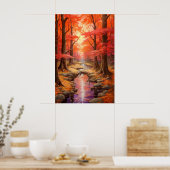 betoverende stroom herfst esdoorn bos fijne kunst poster (Keuken)