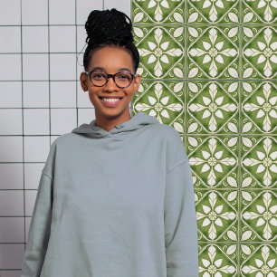 Betoverende symmetrische olijfgroene Peridot Flora Tegeltje