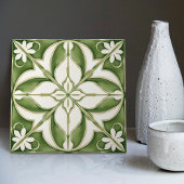 Betoverende symmetrische olijfgroene Peridot Flora Tegeltje