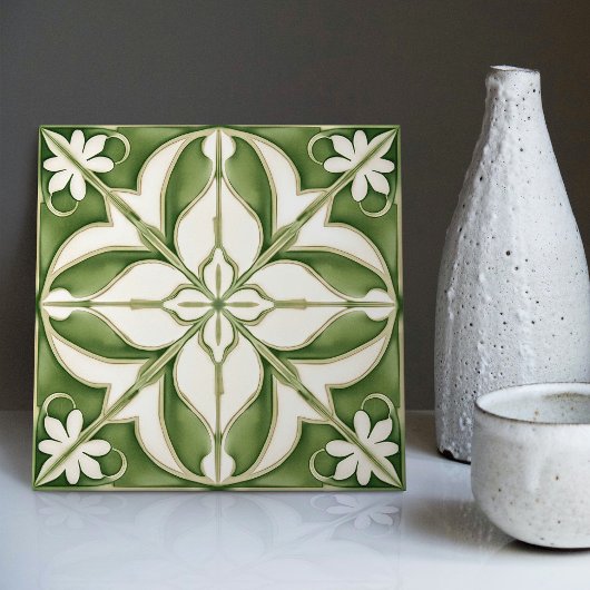 Betoverende symmetrische olijfgroene Peridot Flora Tegeltje