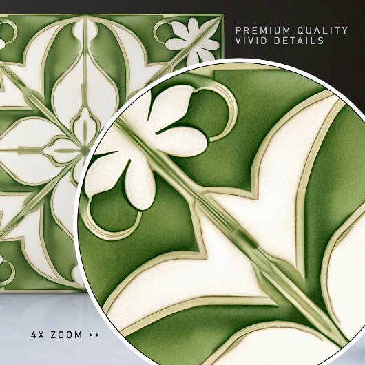 Betoverende symmetrische olijfgroene Peridot Flora Tegeltje