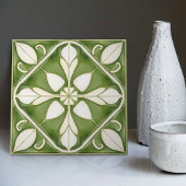 Betoverende symmetrische olijfgroene Peridot Flora Tegeltje