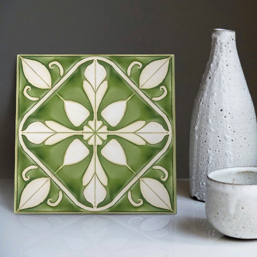 Betoverende symmetrische olijfgroene Peridot Flora Tegeltje