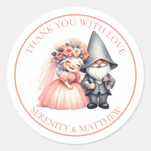 Betoverende tuin gnoom rustieke bruiloft bedankt ronde sticker (Voorkant)