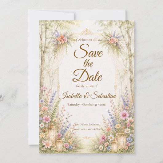 Betoverende Tuinbruiloft Save The Date (Voorkant)