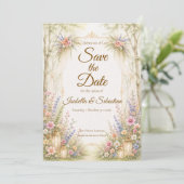 Betoverende Tuinbruiloft Save The Date (Staand voorkant)