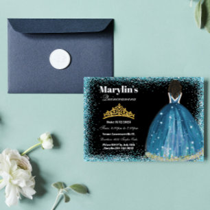 Betoverende Turquoise Glitter Prinses Quinceanera Kaart