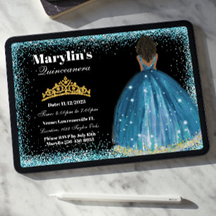Betoverende Turquoise Glitter Prinses Quinceañera Kaart
