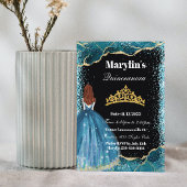 Betoverende Turquoise Glitter Prinses Quinceañera Kaart