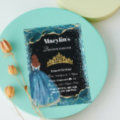 Betoverende Turquoise Glitter Prinses Quinceañera Kaart