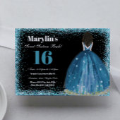 Betoverende Turquoise Glitter Prinses Quinceanera Kaart
