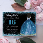 Betoverende Turquoise Glitter Prinses Quinceanera Kaart