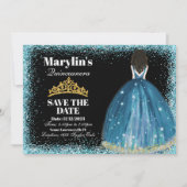 Betoverende Turquoise Glitter Prinses Quinceanera Save The Date (Voorkant)