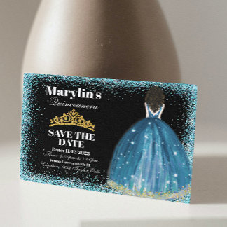 Betoverende Turquoise Glitter Prinses Quinceanera Save The Date
