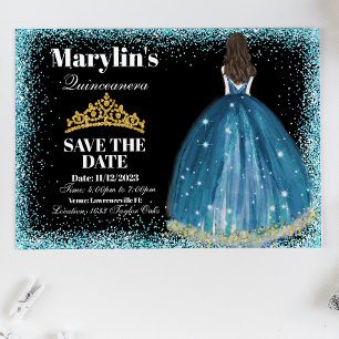 Betoverende Turquoise Glitter Prinses Quinceañera Save The Date