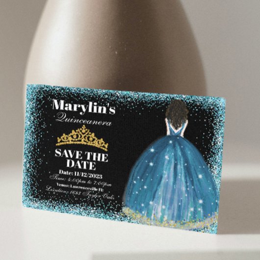 Betoverende Turquoise Glitter Prinses Quinceanera Save The Date