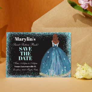 betoverende turquoise glitter prinses zoet 16 save the date