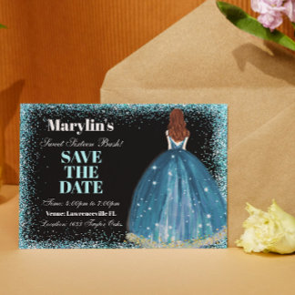 betoverende turquoise glitter prinses zoet 16 save the date