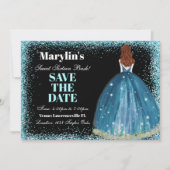 betoverende turquoise glitter prinses zoet 16 save the date (Voorkant)