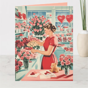 Betoverende vintage bloemenwinkel scène kaart