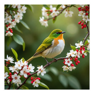 Betoverende vogel van de bloemen foto afdruk