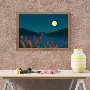 Betoverende Volle Maan Nacht boven Serene Meer Poster
