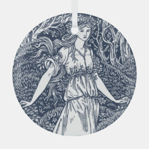 Betoverende vrouw in het bos in William Morris-sti Glas Ornament