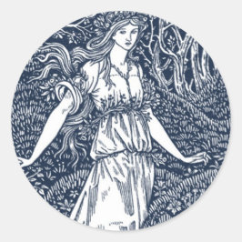 Betoverende vrouw in het bos in William Morris-sti Ronde Sticker