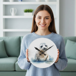 Betoverende Watercolor Zeehond Puppy Ronde Klok