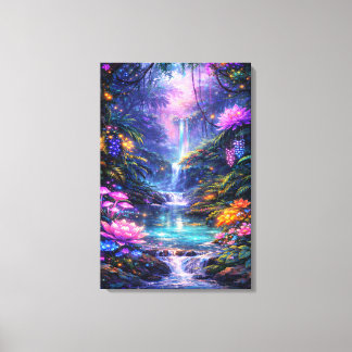 Betoverende Waterval in het Bos Gloeit Canvas Afdruk