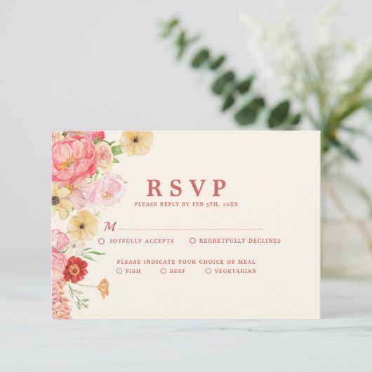 Betoverende Waterverf Bloemenboter geel Trouwen RSVP Kaartje (Staand voorkant)