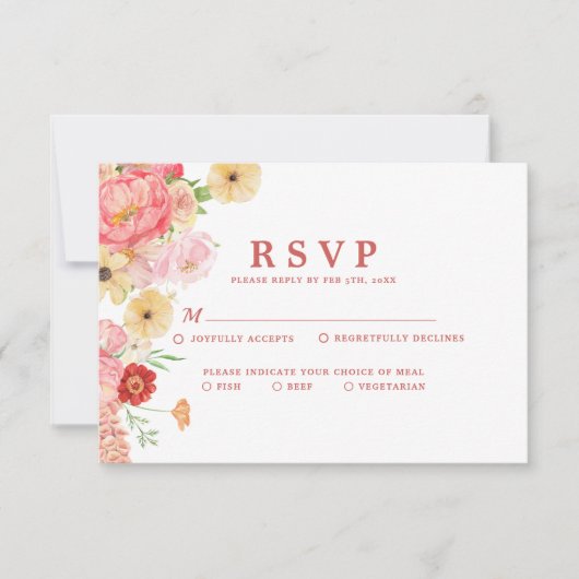 Betoverende Waterverf Bloemenperzik bruiloft RSVP Kaartje (Voorkant)