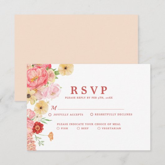 Betoverende Waterverf Bloemenperzik bruiloft RSVP Kaartje (Voorkant / Achterkant)