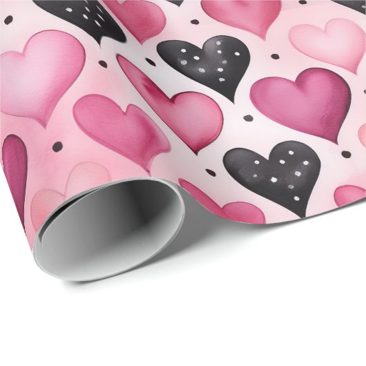 Betoverende Waterverf Harten | Stippenpatroon Cadeaupapier (Rol Hoek)