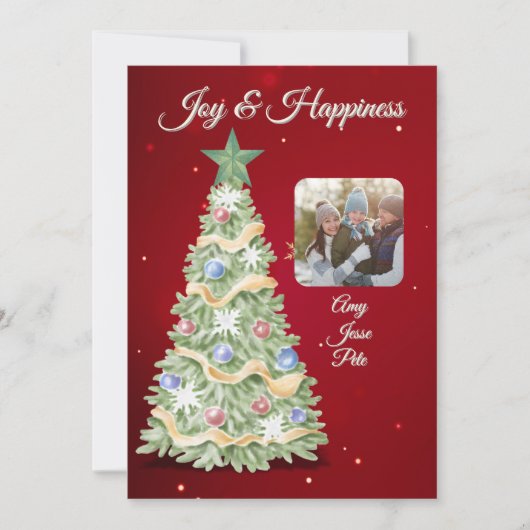 Betoverende Waterverf kerstboom foto Feestdagenkaart (Voorkant)