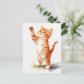 Betoverende Waterverf Oranje Tabby Poesje dat Reik Briefkaart (Staand voorkant)