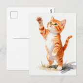 Betoverende Waterverf Oranje Tabby Poesje dat Reik Briefkaart (Voorkant / Achterkant)