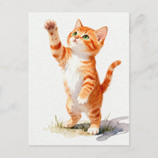 Betoverende Waterverf Oranje Tabby Poesje dat Reik Briefkaart