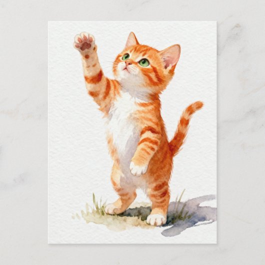 Betoverende Waterverf Oranje Tabby Poesje dat Reik Briefkaart (Voorkant)