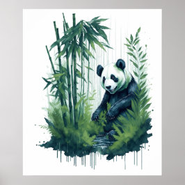 Betoverende Waterverf Panda in een Bamboebos Poster