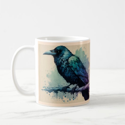 Betoverende Waterverf Raven Art: Bold & Mystical Koffiemok (Links)