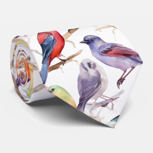 Betoverende Waterverf vogelpatroon Stropdas (Opgerold)