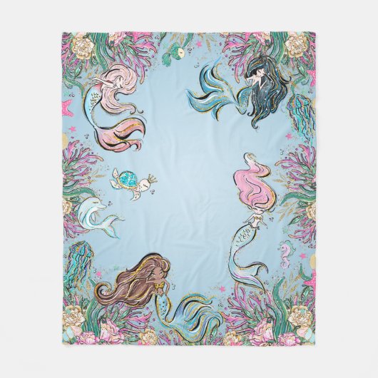 Betoverende Waterverf Zeemeermin Fleece Deken (Voorkant)