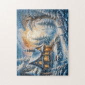 Betoverende Winter Cottage in Moonlight Legpuzzel (Verticaal)